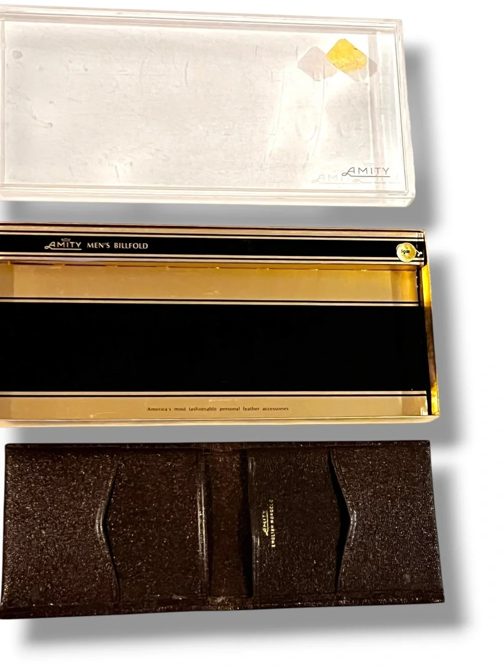 Vtg Amity Men's Bi-fold Identifier Billfold Wallet Brown English Morocco NOS D8